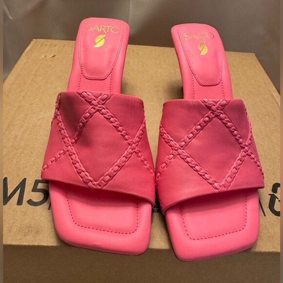 Franco sarto Barbiecore Pink square toe Slide Sandals quilted leather girly - Picture 2 of 10